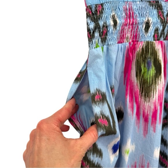 Sal Rosa Multicolor Ikat Print Tiered Maxi Dress XL Boho V-Neck Ruffle Sleeve - Picture 5 of 7